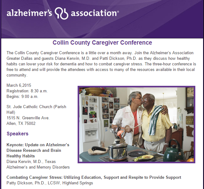 Invitation to Attend Alzheimer Association Collin County Caregiver Conference